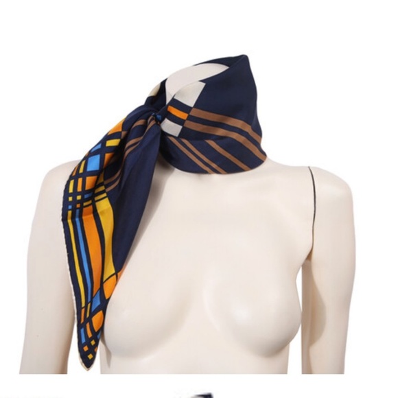 Dior Blue and Yellow Plaid 100% Silk Scarf - Picture 2 of 7